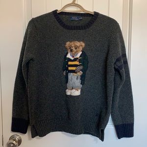 Polo Ralph Lauren 100% wool bear football sweater. Y2K. Preppy.  Cozy warm.